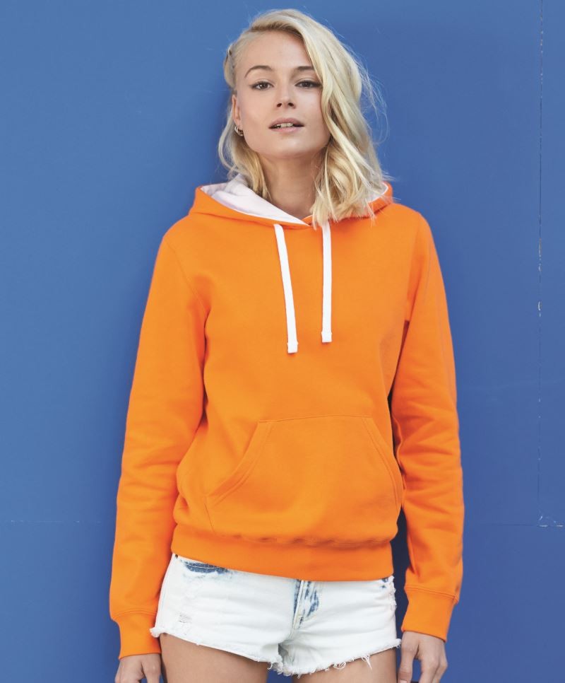 K465_DET Damen Bicolor Kapuzen Sweater Kariban K465