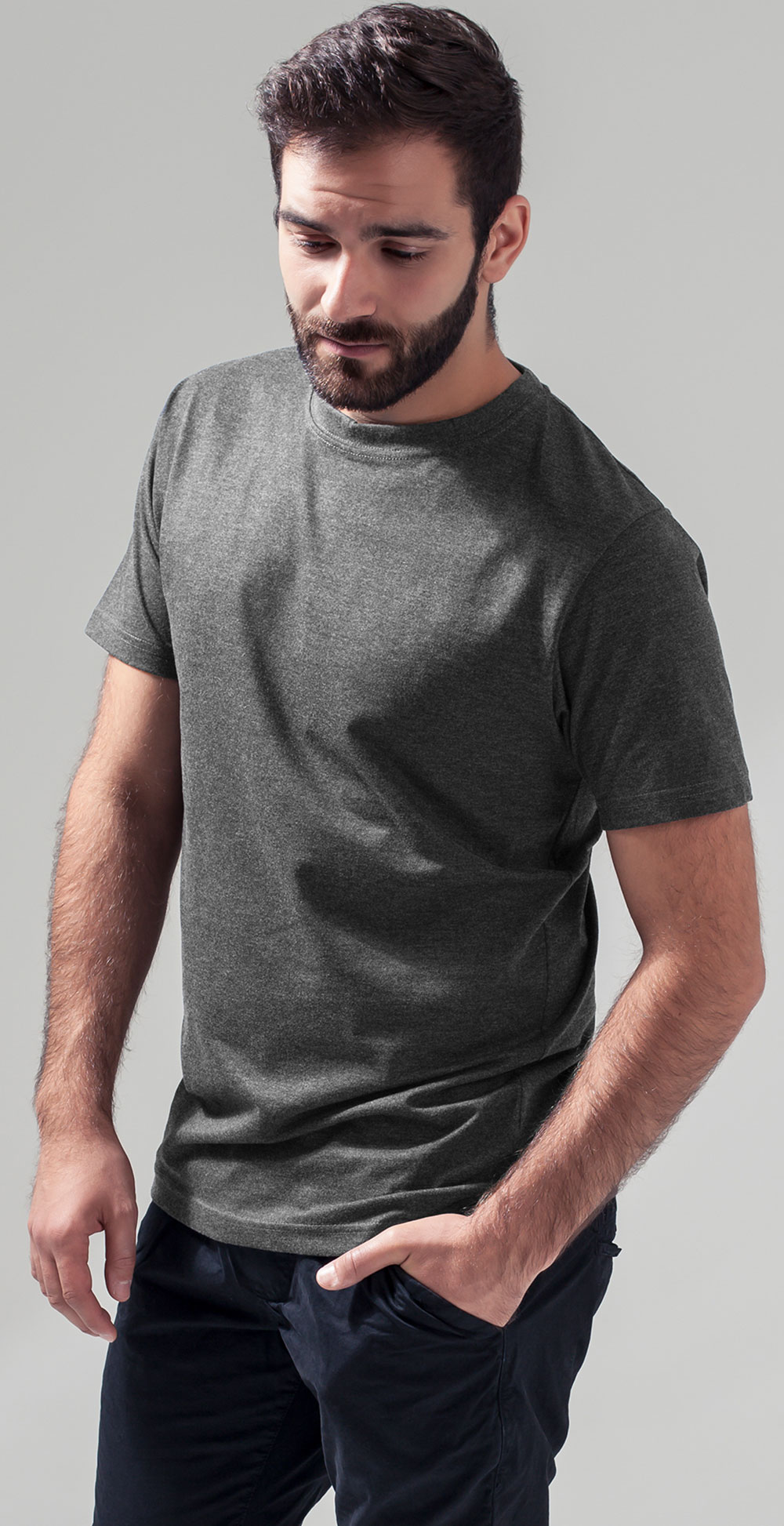 BY004_charcoal_model T-Shirt Round Neck Build Your Brand BY004