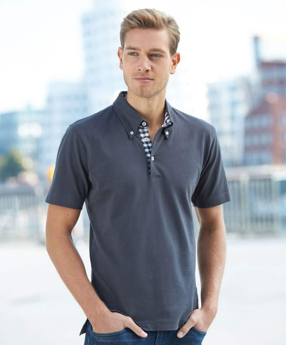JN964-1-DET Men's Plain Polo JN964