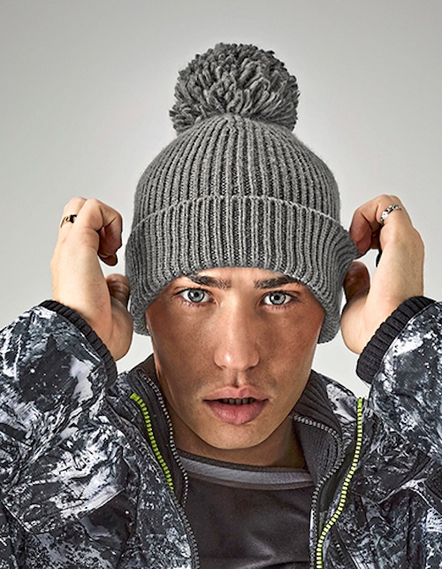 Engineered Knit Ribbed Pom Pom Beanie B382 Engineered Knit Ribbed Pom Pom Beanie B382
