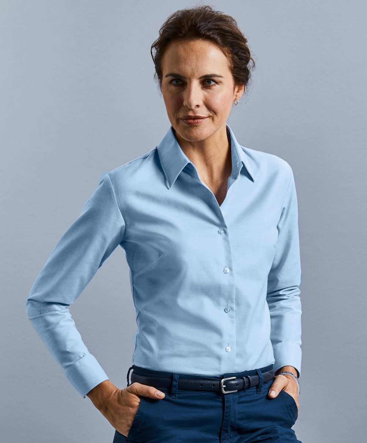 932F-DET1 Russell 932F Blouse Oxford manches longues facile d'entretien