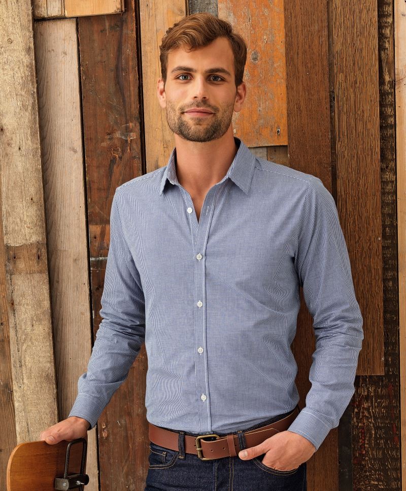 PR220-foto0qrpEpeq3LBSA Mens Micro-Check Long Sleeve Shirt Premier PR220