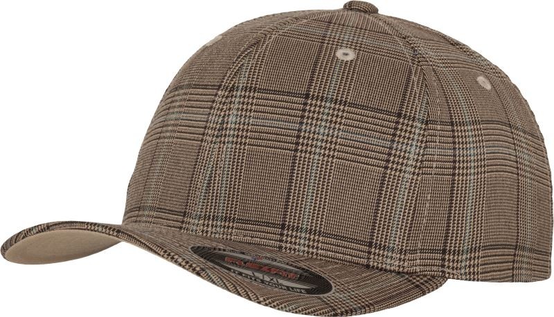 6196-brown-khaki 6 Panel Flexfit Glen Check Cap Flexfit 6196
