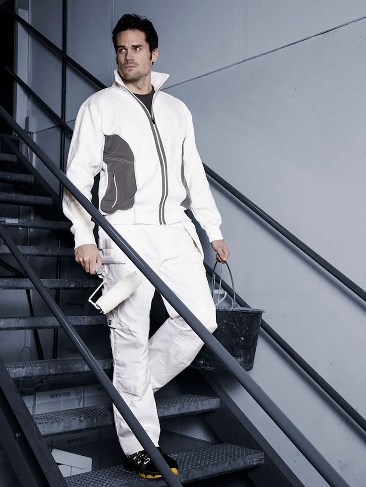 2121-weiss-grau-DET ProJob 2121 Sweatshirt Jacke mit Kontrast RV