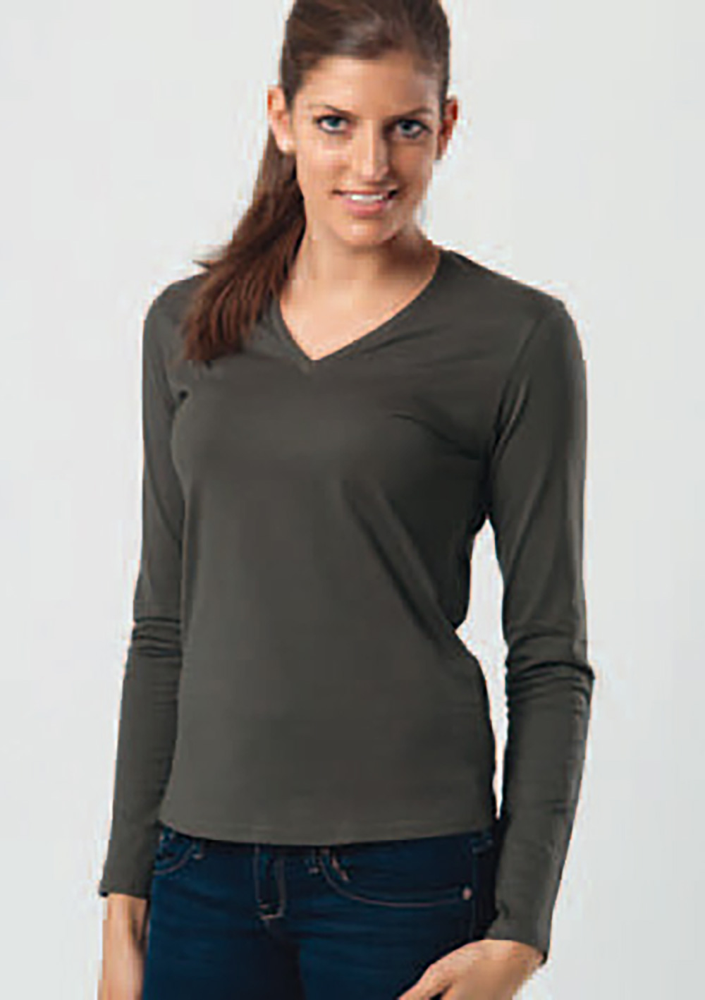 K382_DET1 Kariban K382 Damen V-T-Shirt langarm