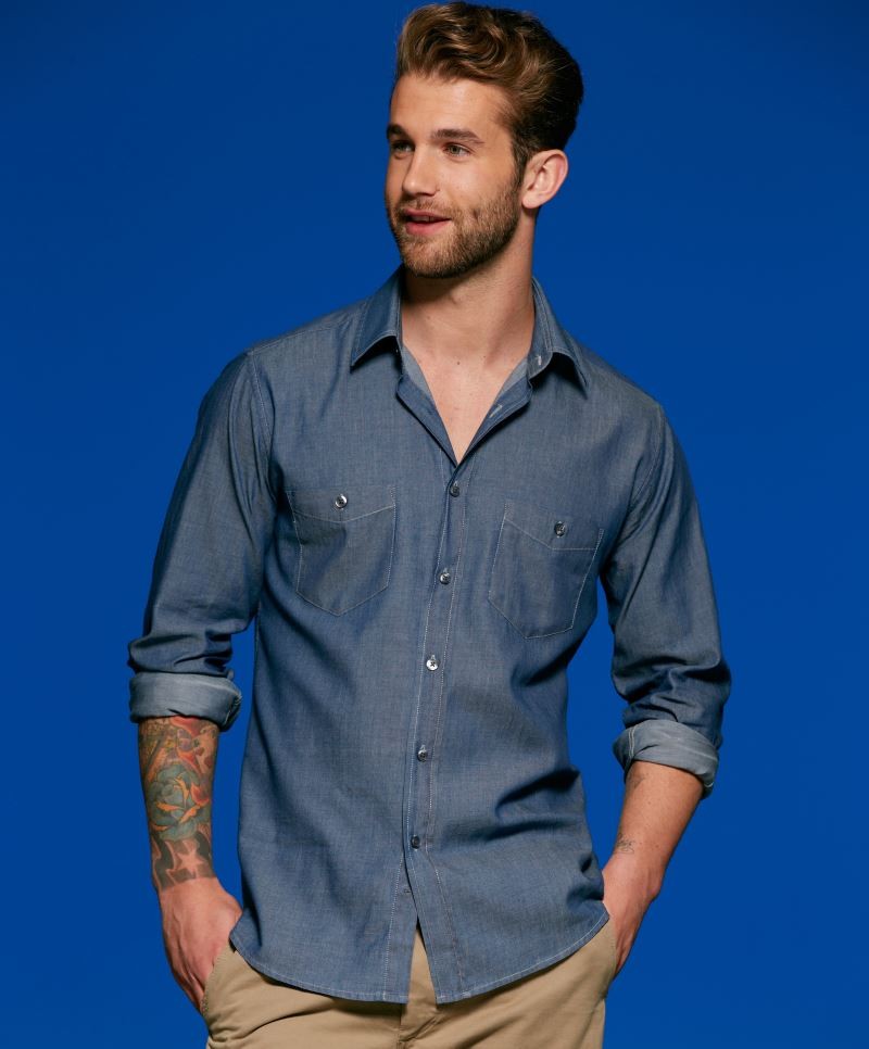 JN629_model Men's Denim Shirt JN629