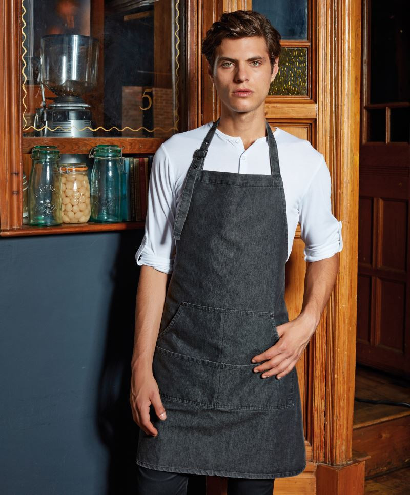 PR126-Model-1 Jeans Stitch Denim Bib Apron Premier PR126