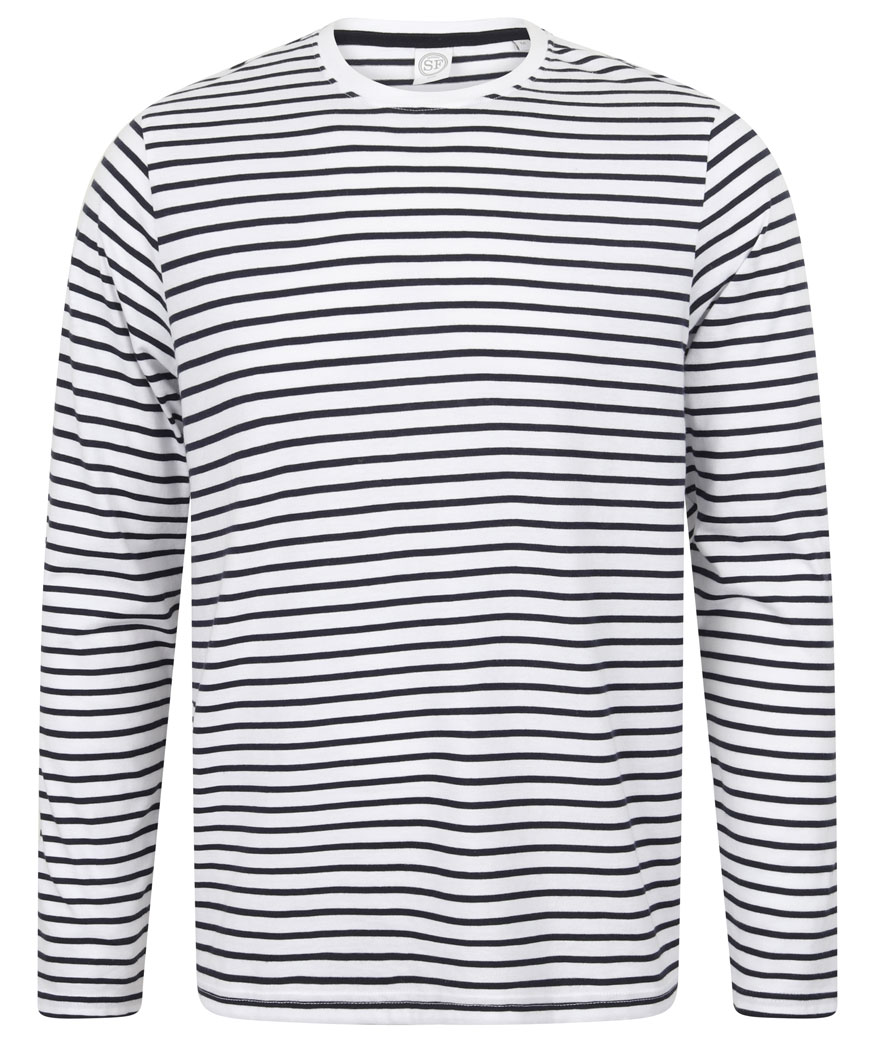 SF204_WHITEOXFORDNAVY_TORSO_FRONT Unisex Long Sleeved Striped T Skinnifit SF204