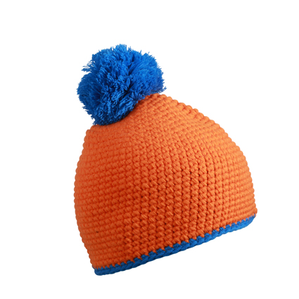 MB7964-orange-aqua Pompon Hat with contrast stripe MB7964