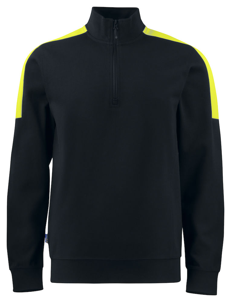 2128-black-yellow ProJob 2128 SWEATSHIRT HALF ZIP CONTRASTÉ