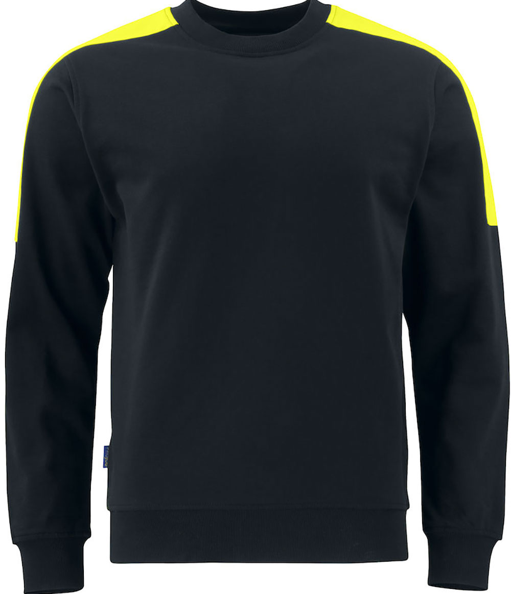 2125-black-yellow ProJob 2125 Rundhals Sweater 100% Baumwolle