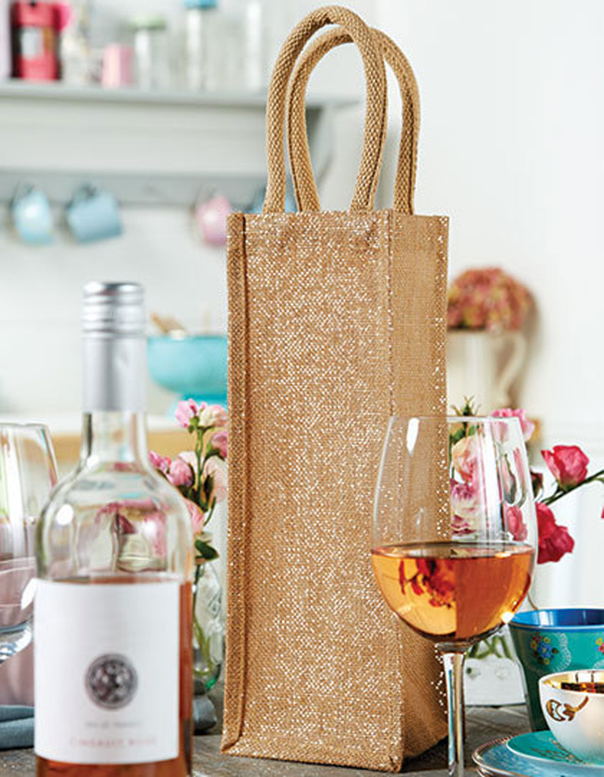 W433-det Shimmer Jute Bottle Bag W433