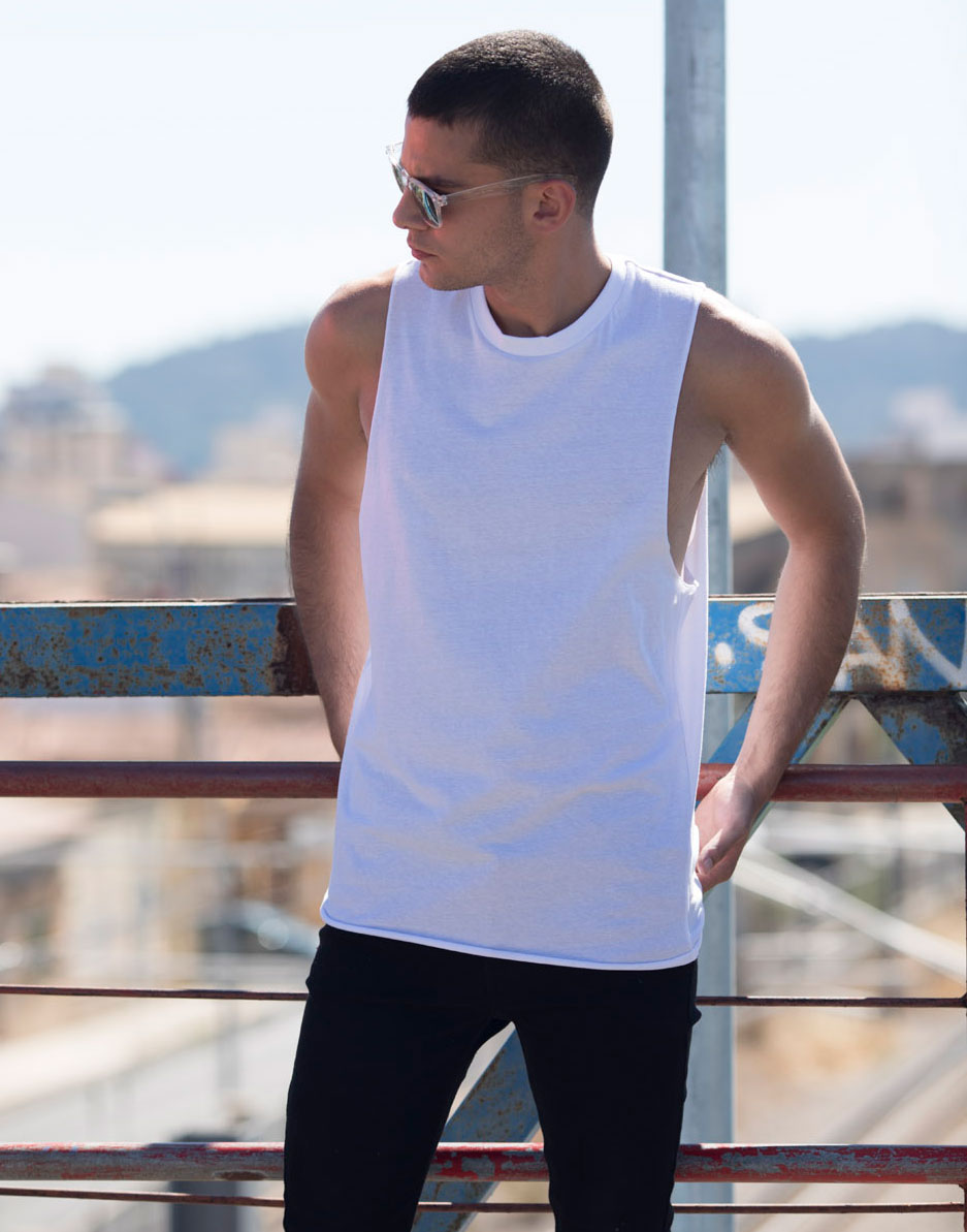 SF232_WHITE_20_02 Men`s High Neck Slash Armhole Vest Skinnifit SF232
