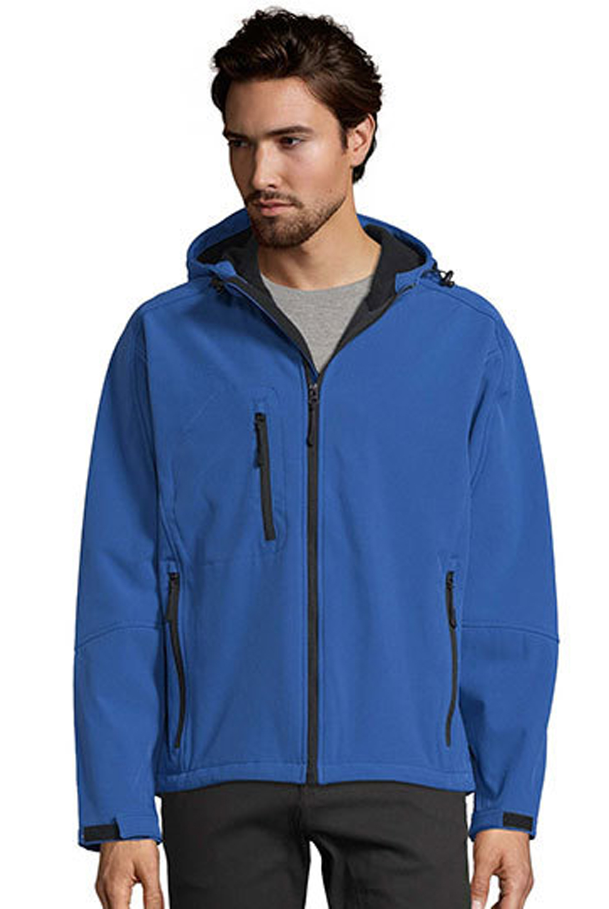 L848-Model1 Men`s Hooded Softshell Jacket Replay Sol's 6602