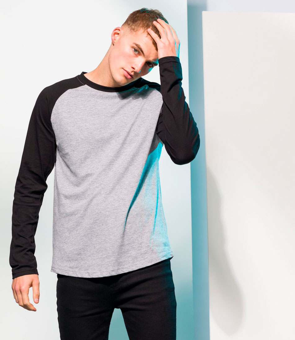 SF271_HGREYBLACK_21_03-scaled Men´s Long Sleeved Baseball T Skinnifit SFM271