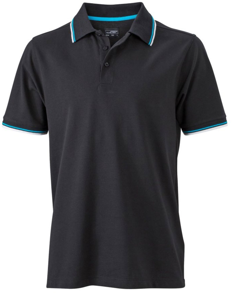 Men´s Coldblack® Polo James&Nicholson JN966 black/turquoise M Men´s Coldblack® Polo James&Nicholson JN966 black/turquoise M