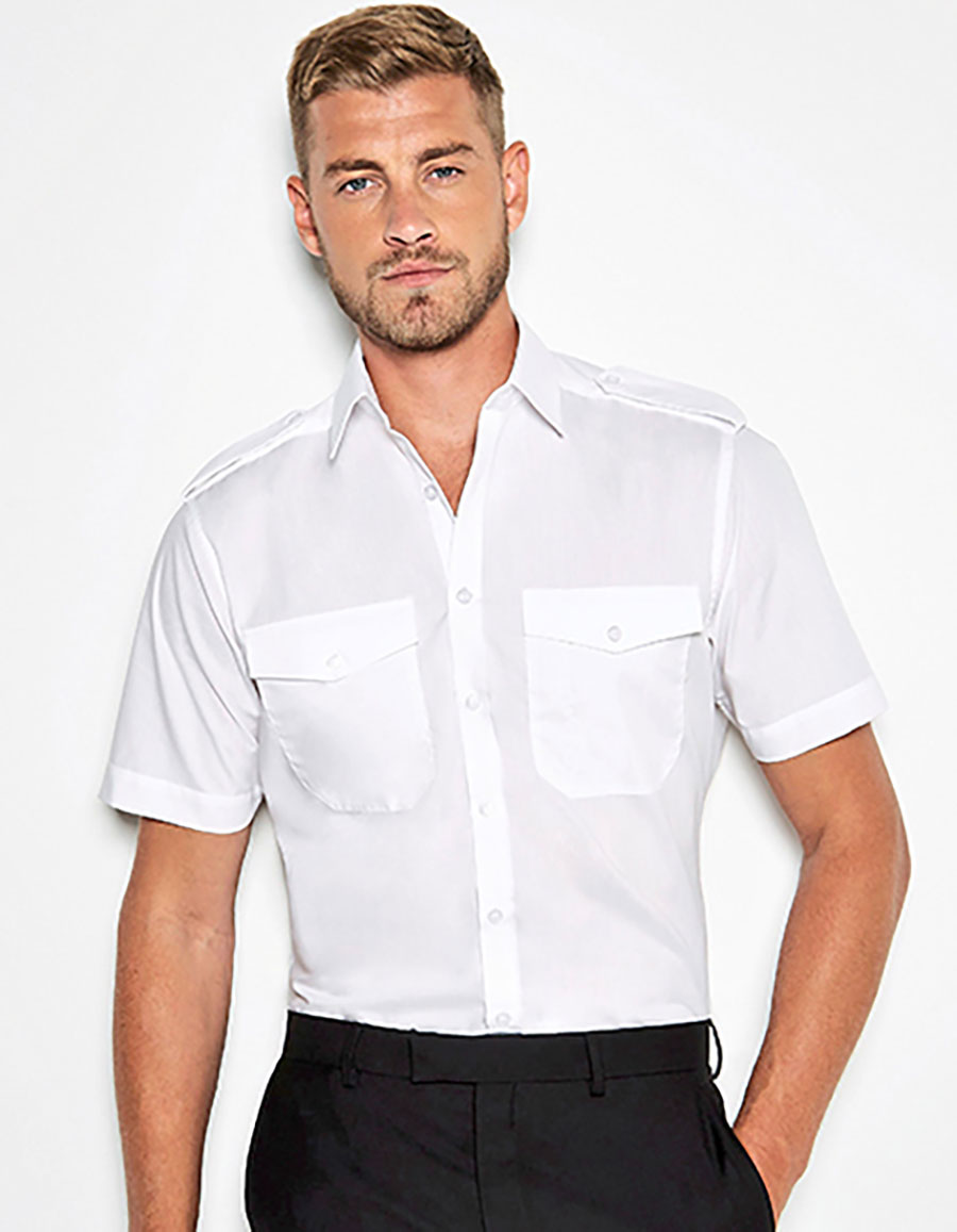 Men`s Tailored Fit Pilot Shirt Short Sleeve Kustom Kit K133 Men`s Tailored Fit Pilot Shirt Short Sleeve Kustom Kit K133