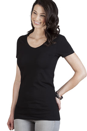 3087-schwarz Promodoro Women's Slim Fit V-Neck-T Long 3087
